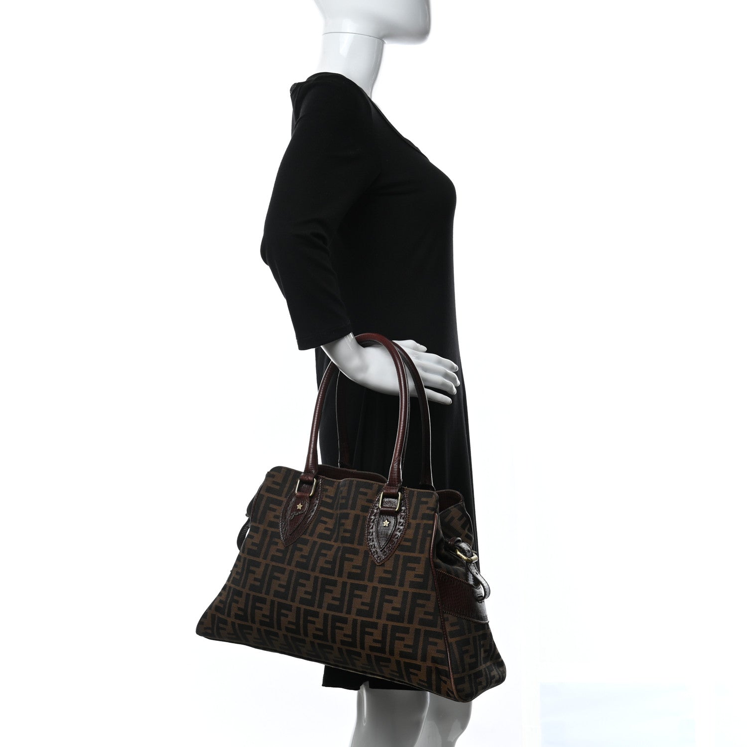 Fendi Zucca Calfskin Lizard Shoulder Bag Tobacco 3 of 12