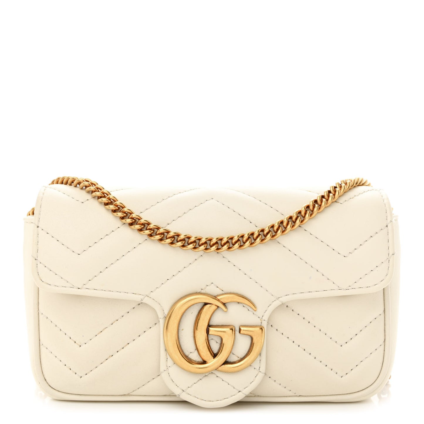 Calfskin Matelasse Super Mini GG Marmont Shoulder Bag White