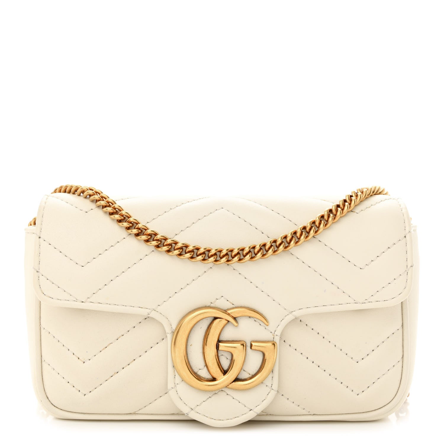 Gucci Calfskin Matelasse Super Mini GG Marmont Shoulder Bag White 1 of 12