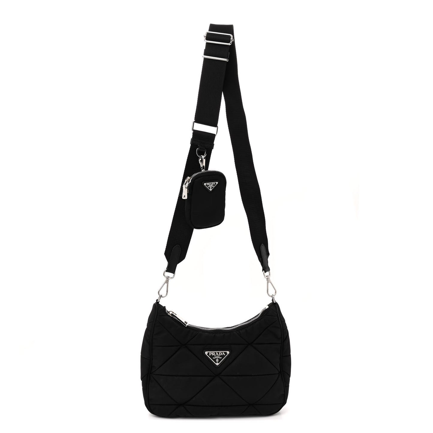 Re-Nylon Triangle Padded Patchwork Shoulder Bag Black