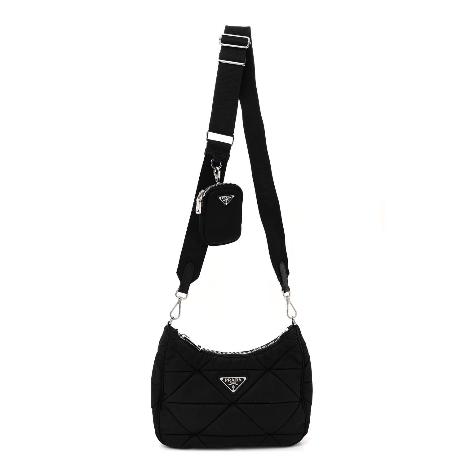 Prada Re-Nylon Triangle Padded Patchwork Shoulder Bag Black 1 of 9