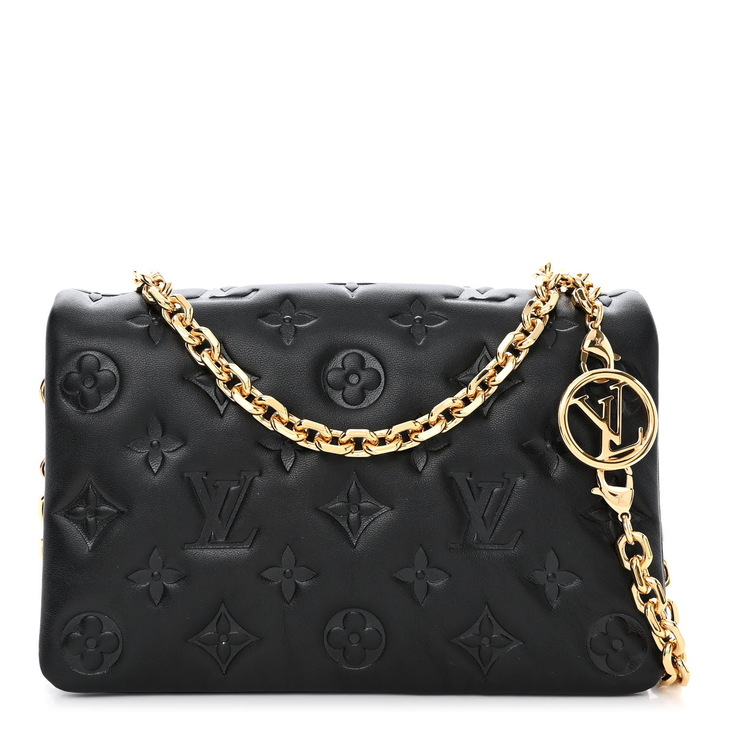 Louis Vuitton Lambskin Embossed Monogram Pochette Coussin Black 1 of 10