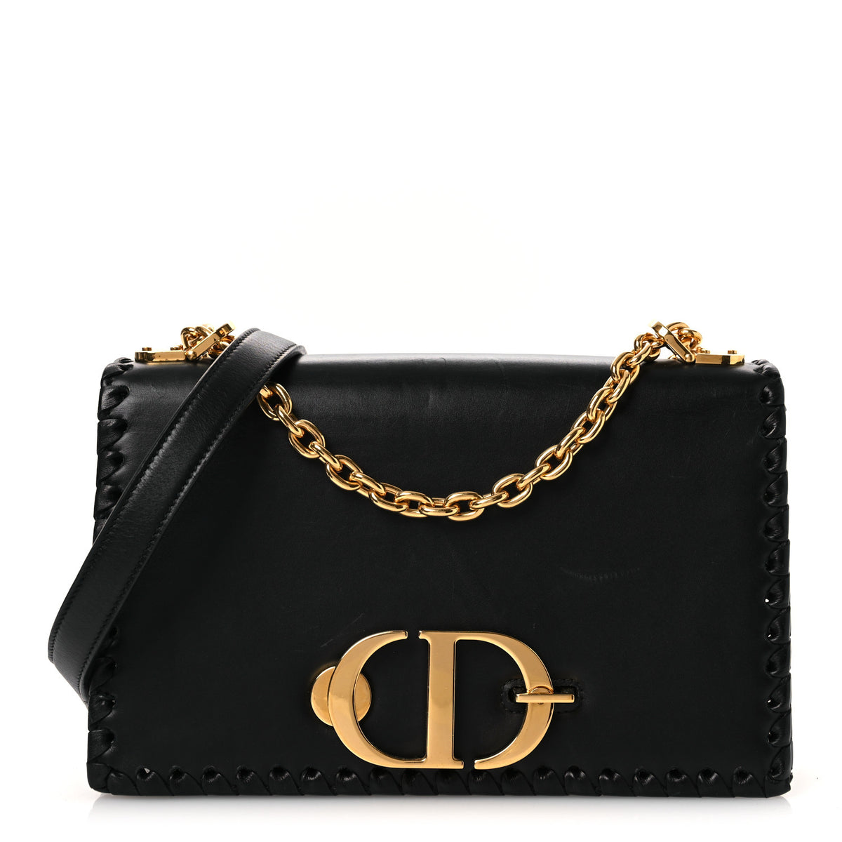 Calfskin Braided 30 Montaigne Chain Flap Bag Black