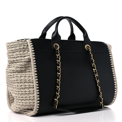 Chanel Calfskin Knit Medium Deauville Tote Black Beige 3 of 9