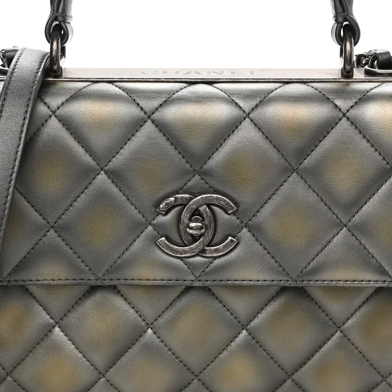 Chanel Metallic Lambskin Quilted Small Trendy CC Dual Handle Flap Bag Silver Gold 7 of 10