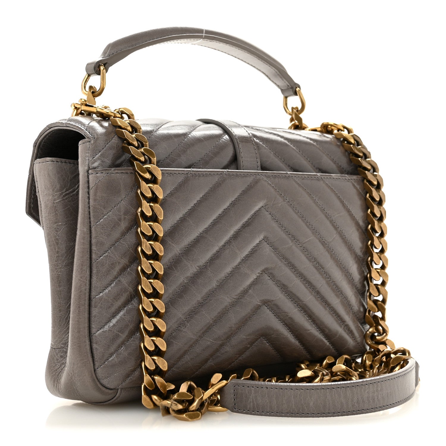 Saint Laurent Waxed Calfskin Matelasse Chevron Medium Monogram College Bag Fog Gray 3 of 14