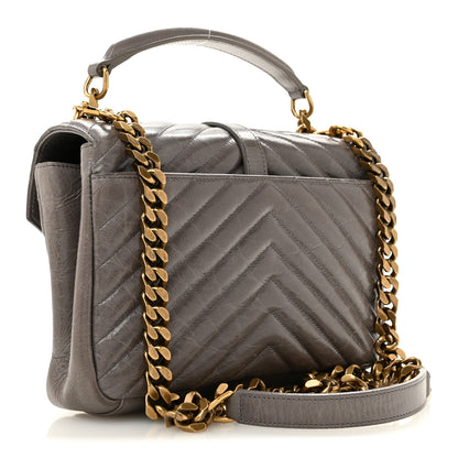 Saint Laurent Waxed Calfskin Matelasse Chevron Medium Monogram College Bag Fog Gray 3 of 14