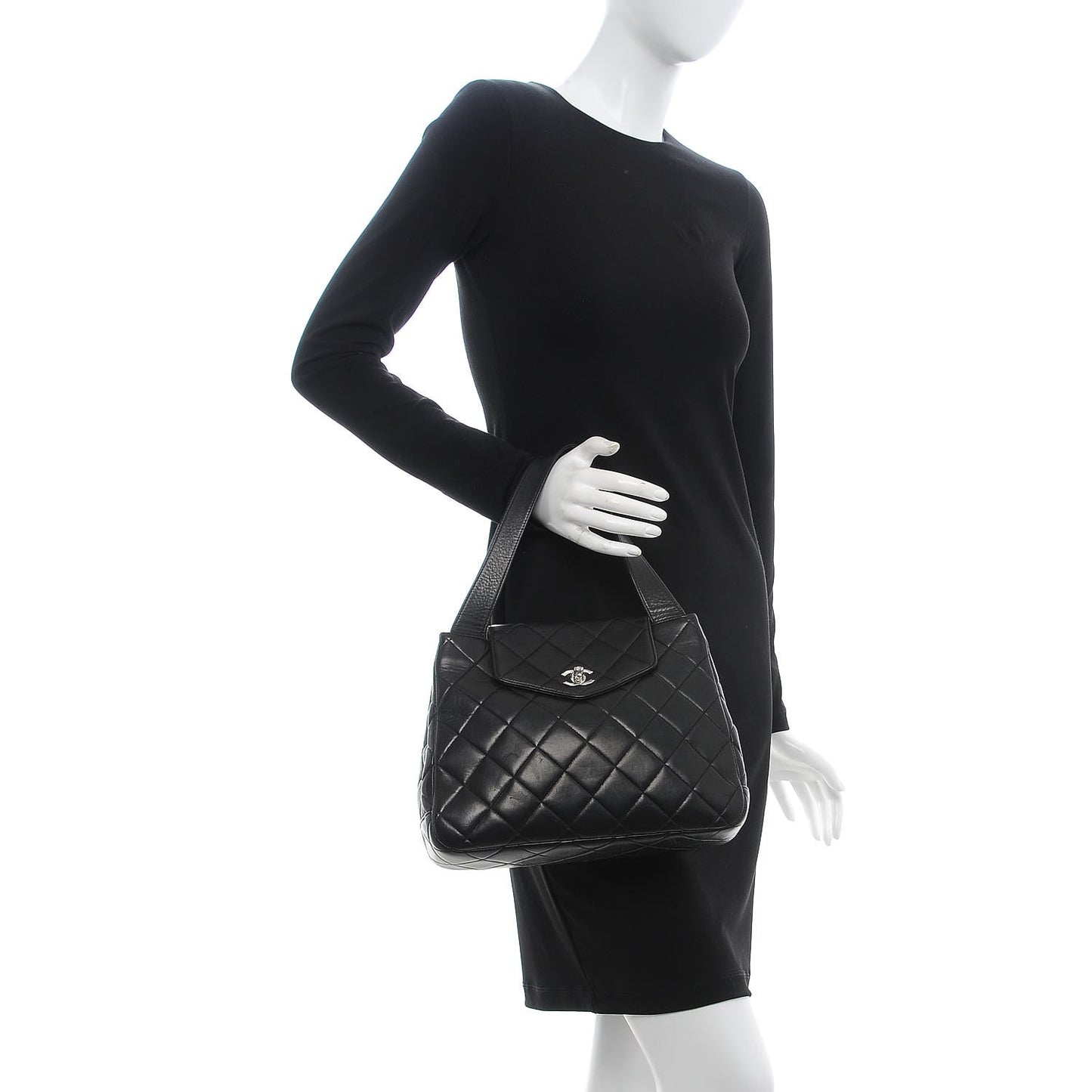Lambskin Quilted Flap Shoulder Bag Black