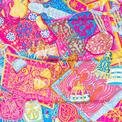 Hermes Silk Cavaliers du Caucase Scarf 90 Cobalt Fuchsia Vieil Or 1 of 5