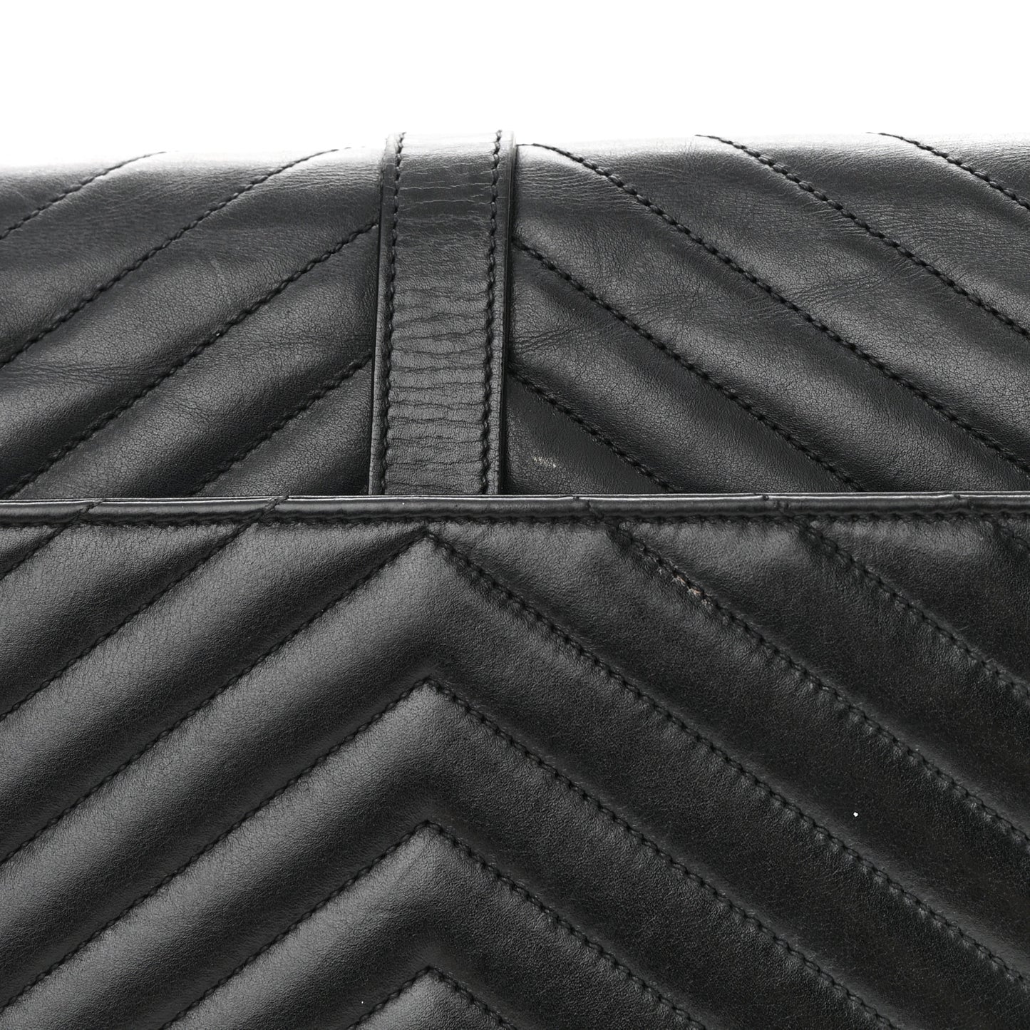 Smooth Calfskin Matelasse Chevron Large Monogram Satchel Black