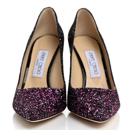 Jimmy Choo Coarse Glitter Degrade Pointy Toe Romy 100 Pumps 37.5 Pink Black 2 of 8