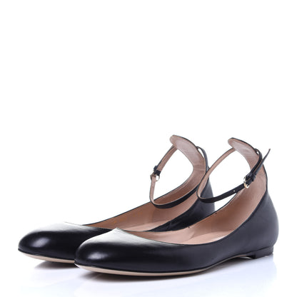 Valentino Garavani Calfskin Ballerina Ankle Strap Flats 36 Black 3 of 11
