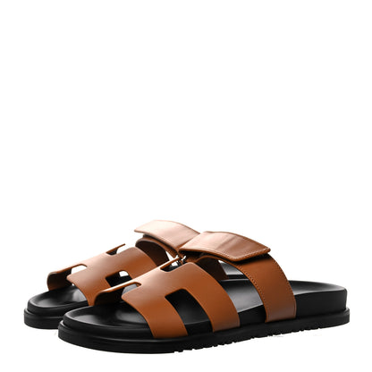 Hermes Calfskin Womens Chypre Sandals 39 Gold 3 of 9