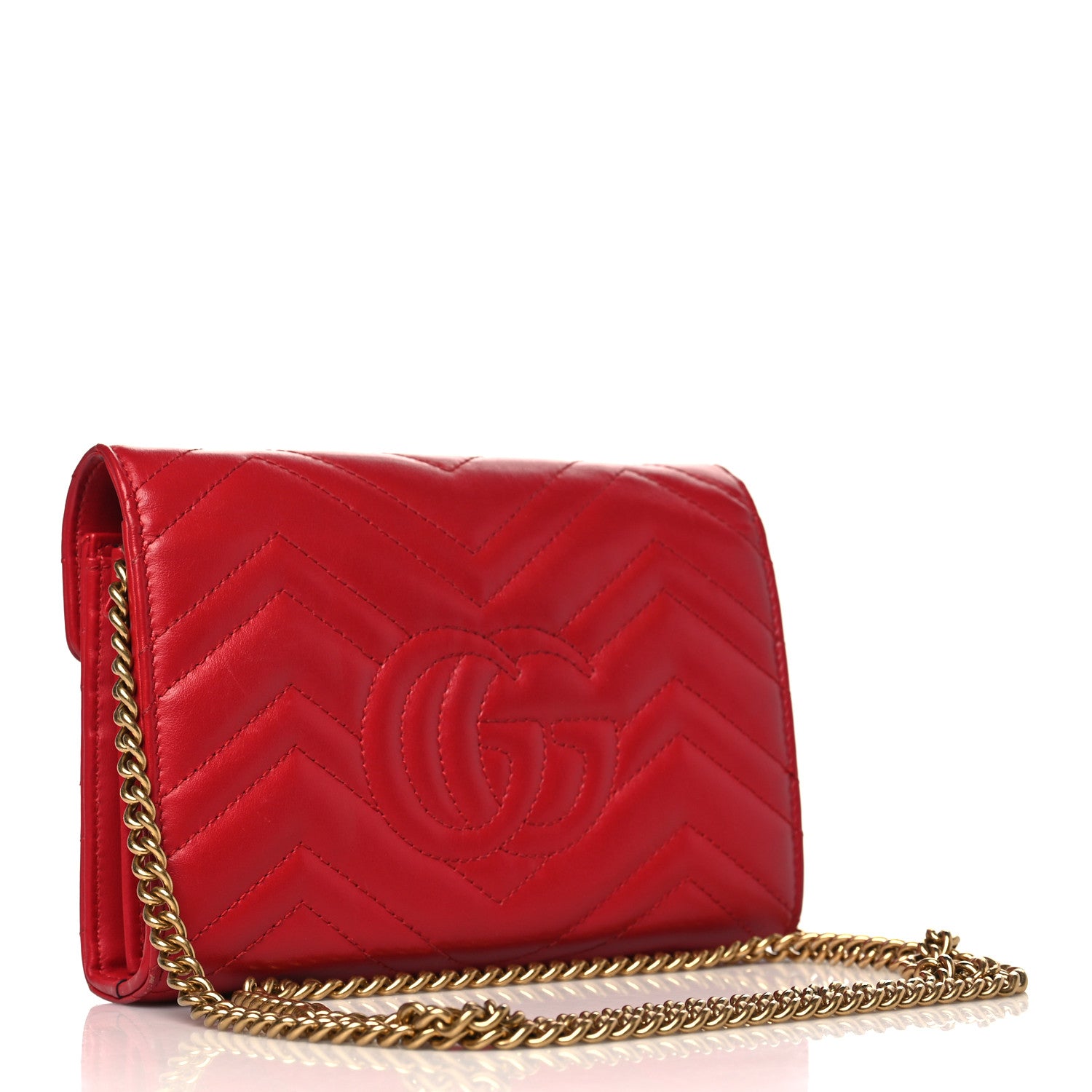 Gucci Calfskin Matelasse GG Marmont Chain Wallet Hibiscus Red 3 of 10