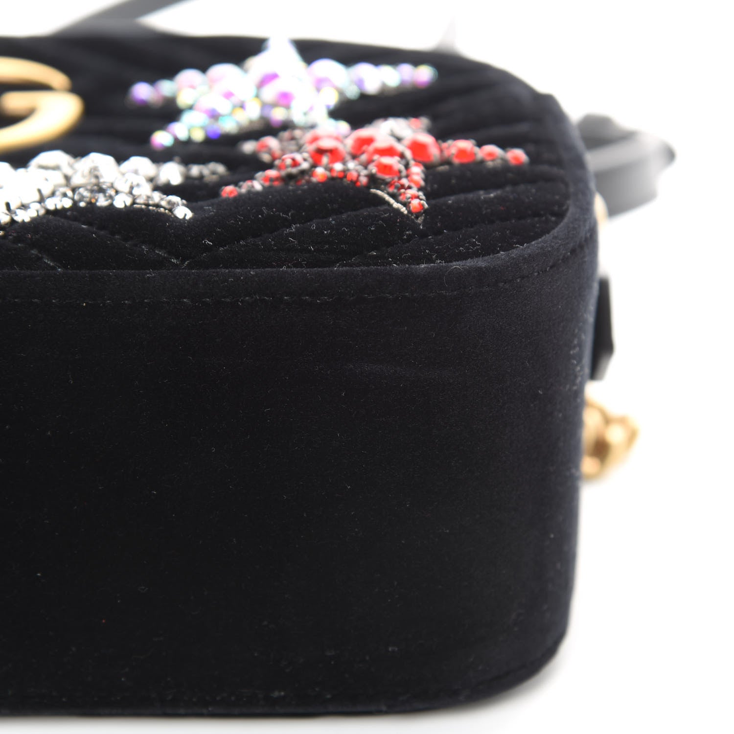 Gucci Velvet Matelasse Crystal Star Embroidered Small GG Marmont Chain Shoulder Bag Black 11 of 11