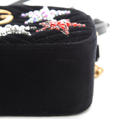 Gucci Velvet Matelasse Crystal Star Embroidered Small GG Marmont Chain Shoulder Bag Black 11 of 11