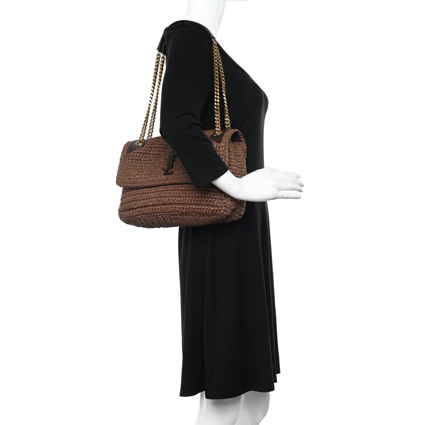 Raffia Calfskin Monogram Medium Niki Chain Satchel New Nut