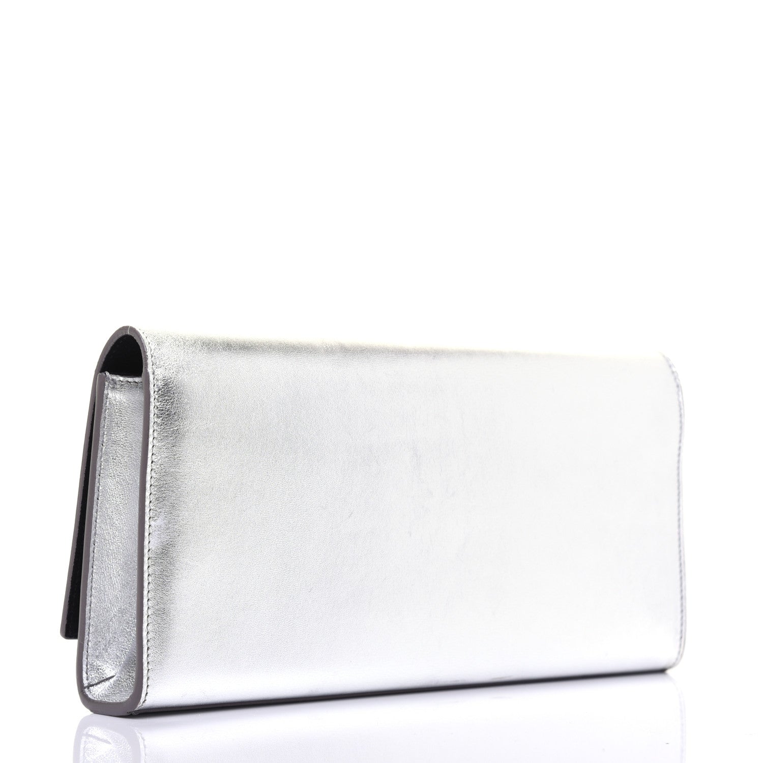 Saint Laurent Metallic Calfskin Classic Monogram Cassandre Clutch Argento 3 of 16