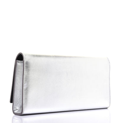Saint Laurent Metallic Calfskin Classic Monogram Cassandre Clutch Argento 3 of 16