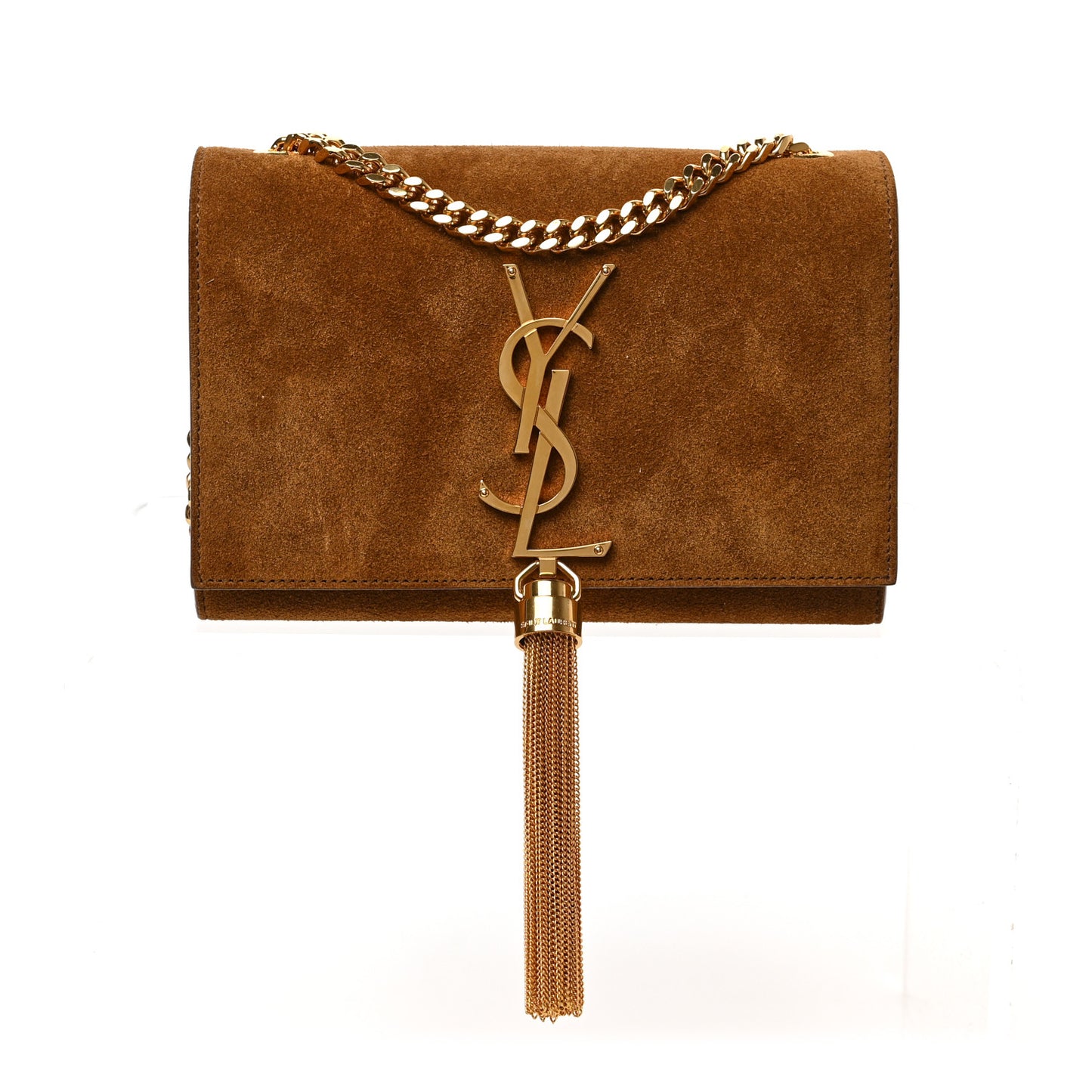Suede Small Classic Monogram Kate Tassel Satchel Light Ochre