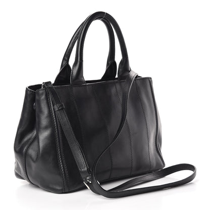 Prada Nappa Vertical Stitched Tote Black 3 of 17