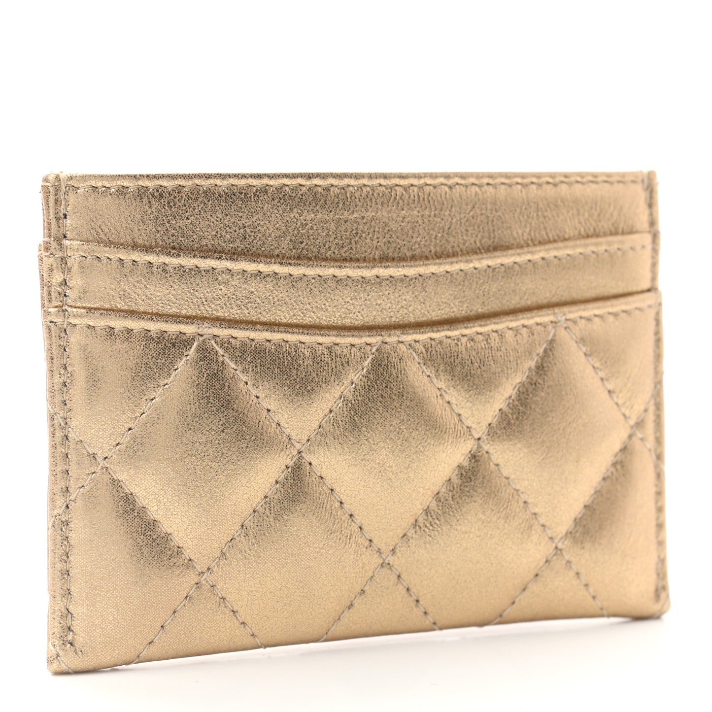 Metallic Lambskin Quilted CC Card Holder Gold