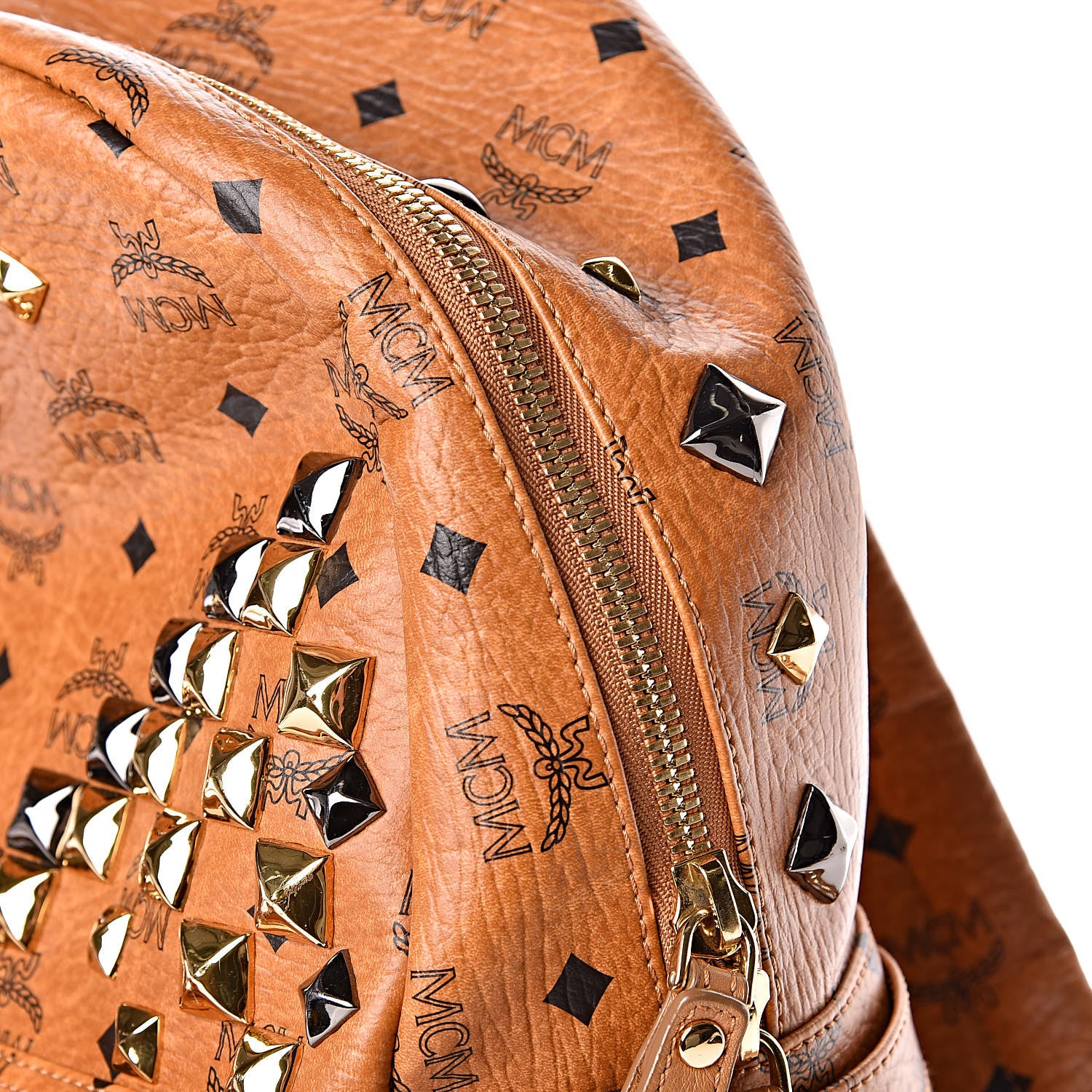 MCM Visetos Studded Medium Stark M Backpack Cognac 20 of 25