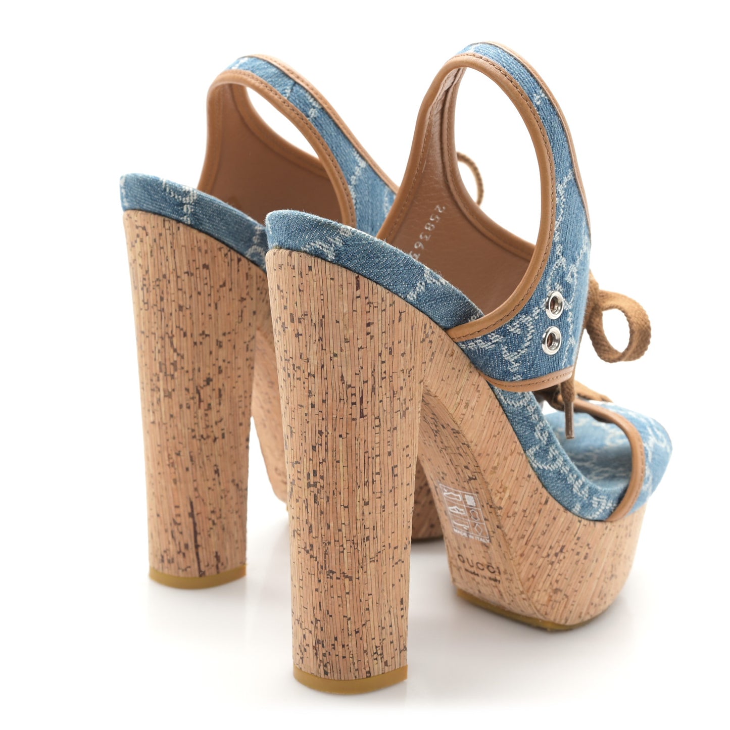 Denim GG Monogram Cork Platform Sandals 39 Blue