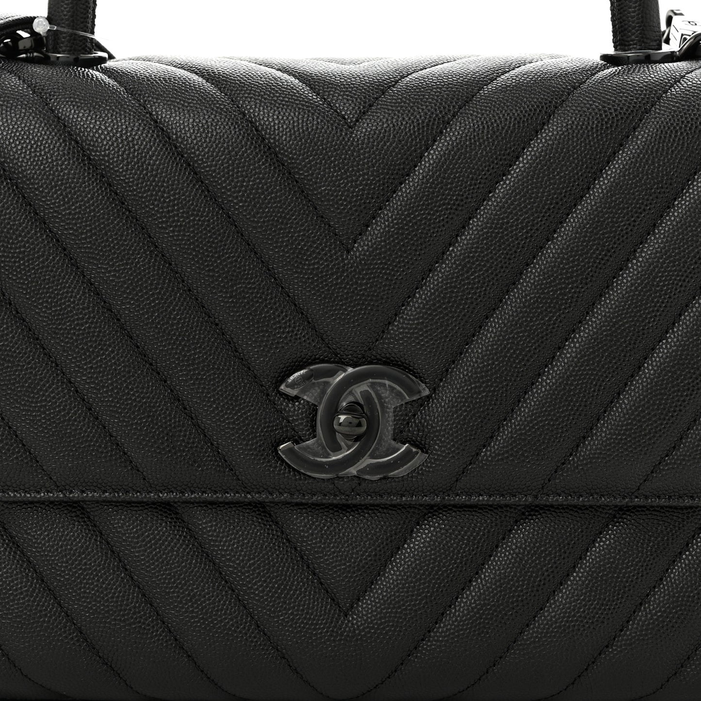 Caviar Chevron Quilted Small Coco Handle Flap So Black