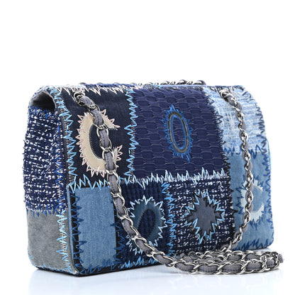 Chanel Denim Tweed Patchwork Jumbo Single Flap Blue 3 of 12