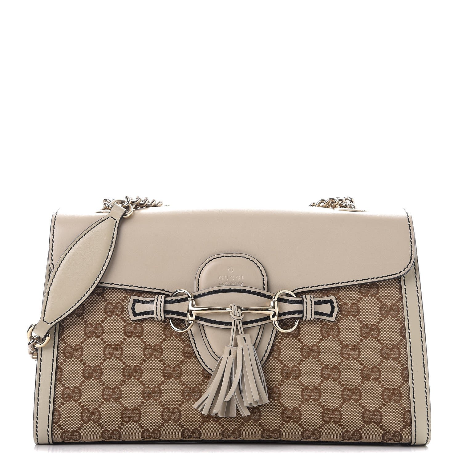 Gucci Monogram Margaux Calfskin Medium Emily Chain Shoulder Bag Beige Ebony Mystic White 1 of 9