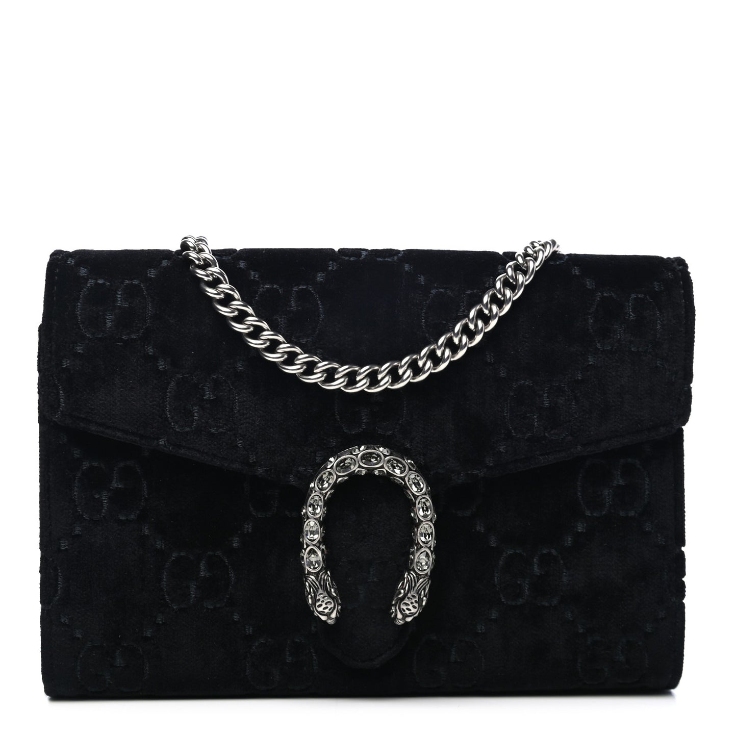 Velvet GG Monogram Mini Dionysus Chain Wallet Navy