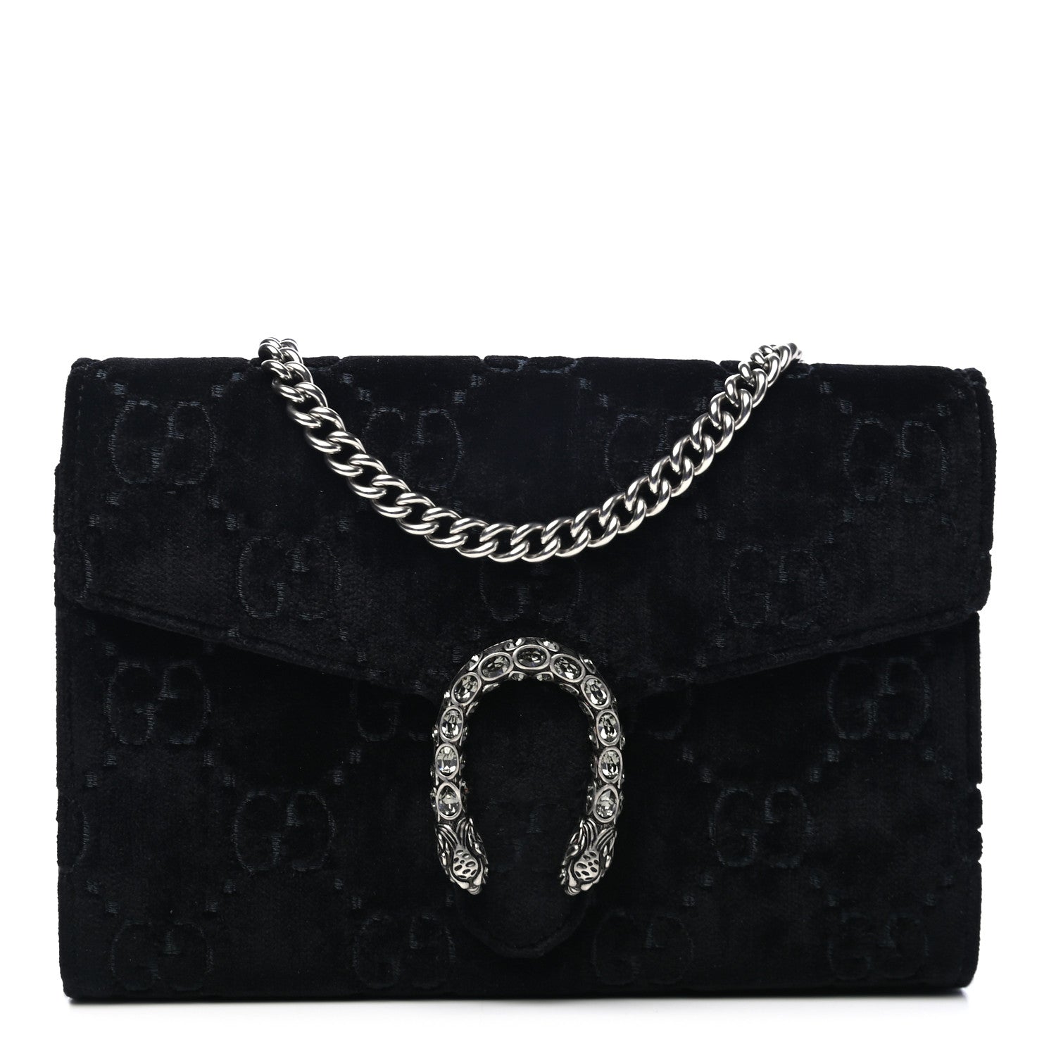 Gucci Velvet GG Monogram Mini Dionysus Chain Wallet Navy 1 of 5