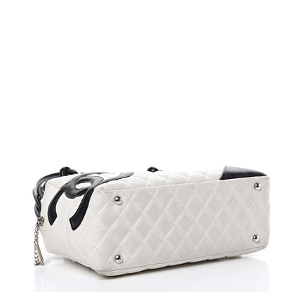 Chanel Calfskin Quilted Large Cambon Bowler White Black 3 of 17