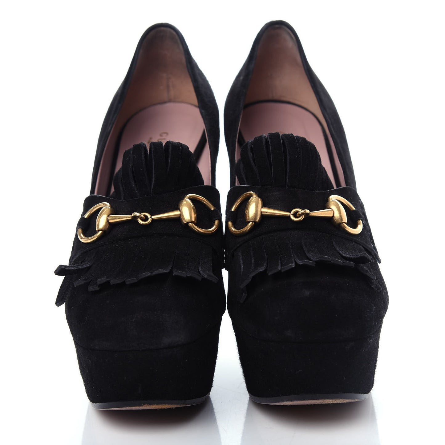 Kid Scamosciato Horsebit Fringe Loafer Pumps 37.5 Black
