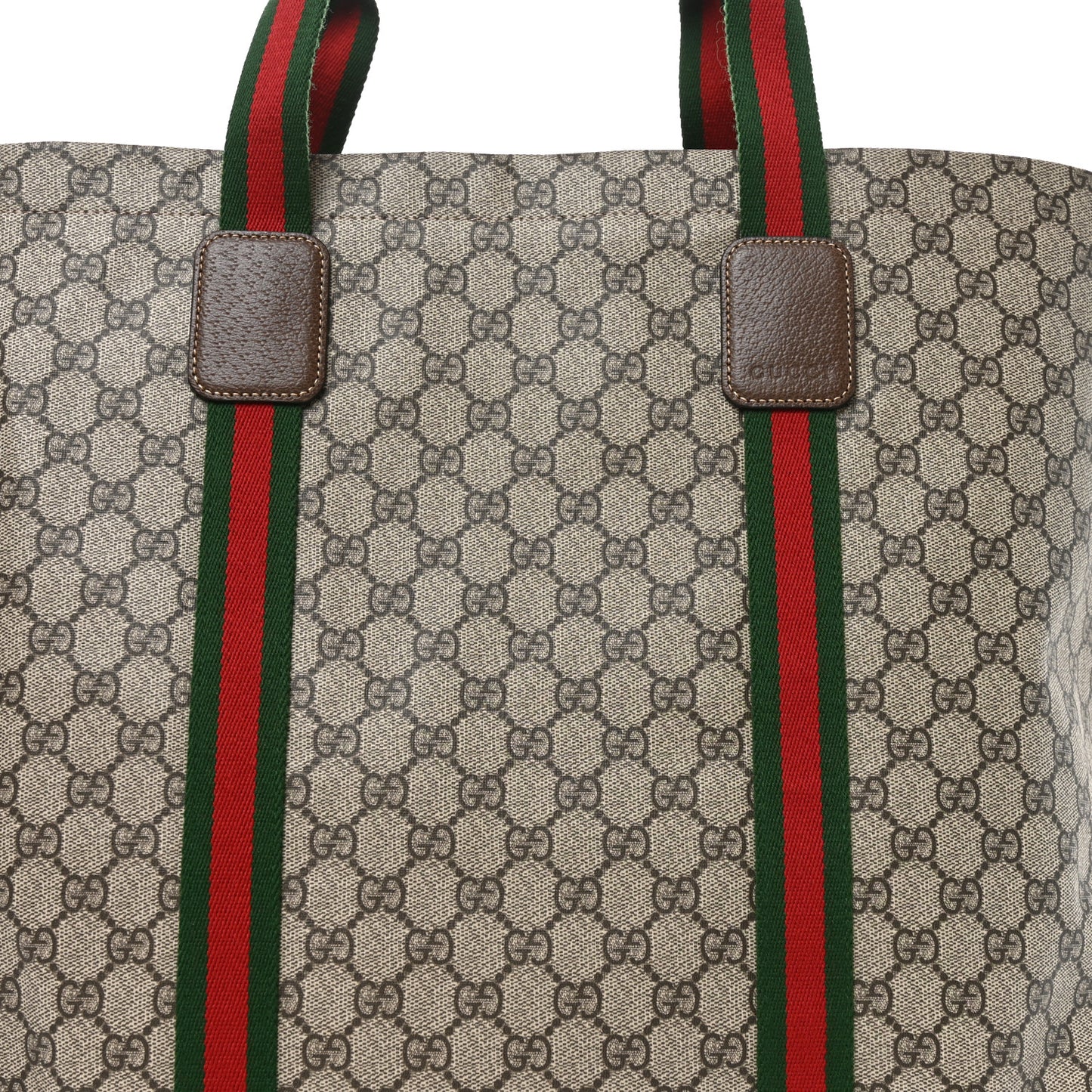 Tender GG Supreme Monogram Textured Dollar Calfskin Web Tote Beige Ebony New Acero