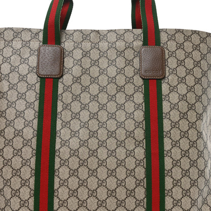 Gucci Tender GG Supreme Monogram Textured Dollar Calfskin Web Tote Beige Ebony New Acero 8 of 10