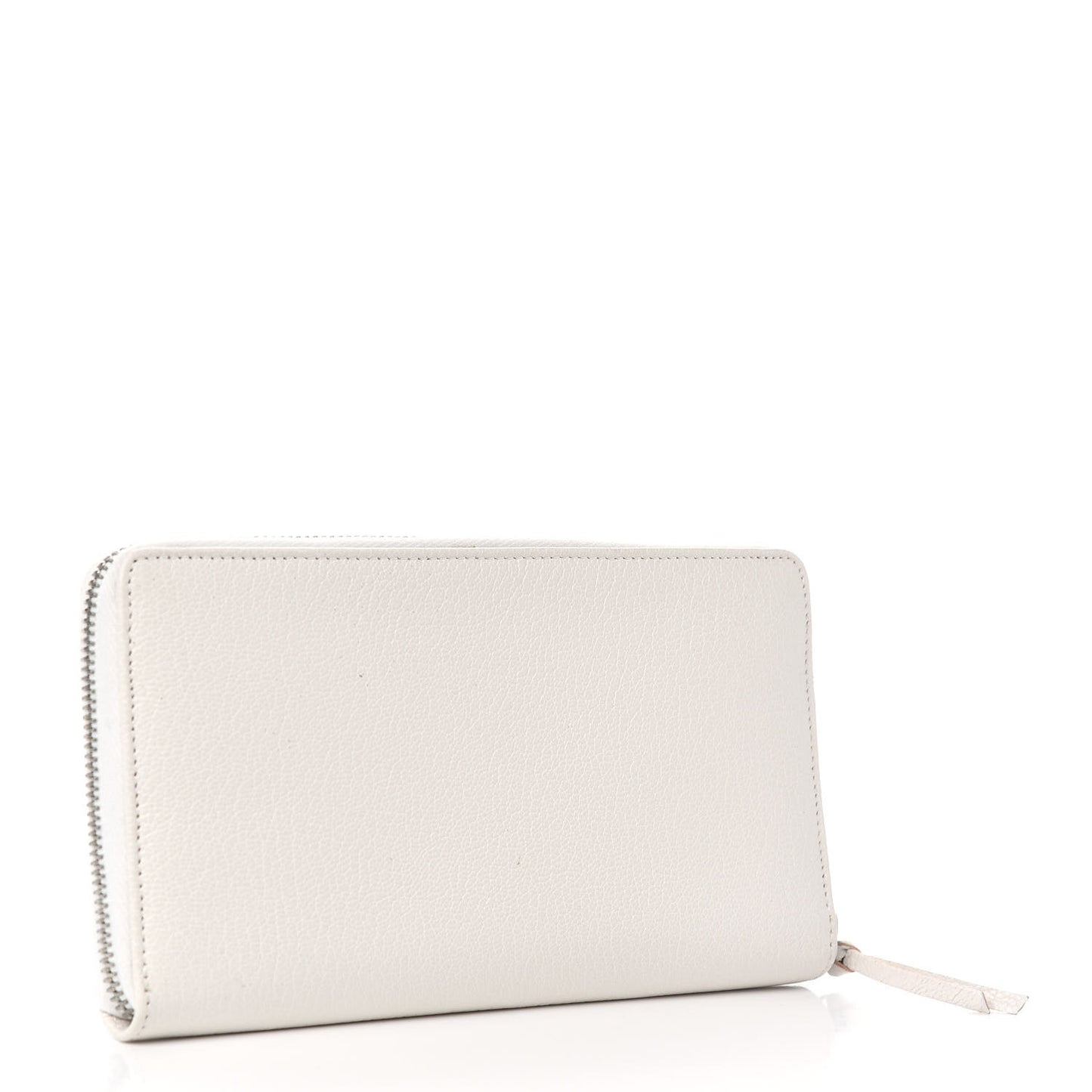 Chevre Silver Metallic Edge Hardware Zip Around Wallet Blanc Neige