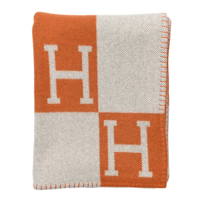 Hermes Wool Cashmere Signature Classic Avalon Blanket Ecru Potiron 1 of 3