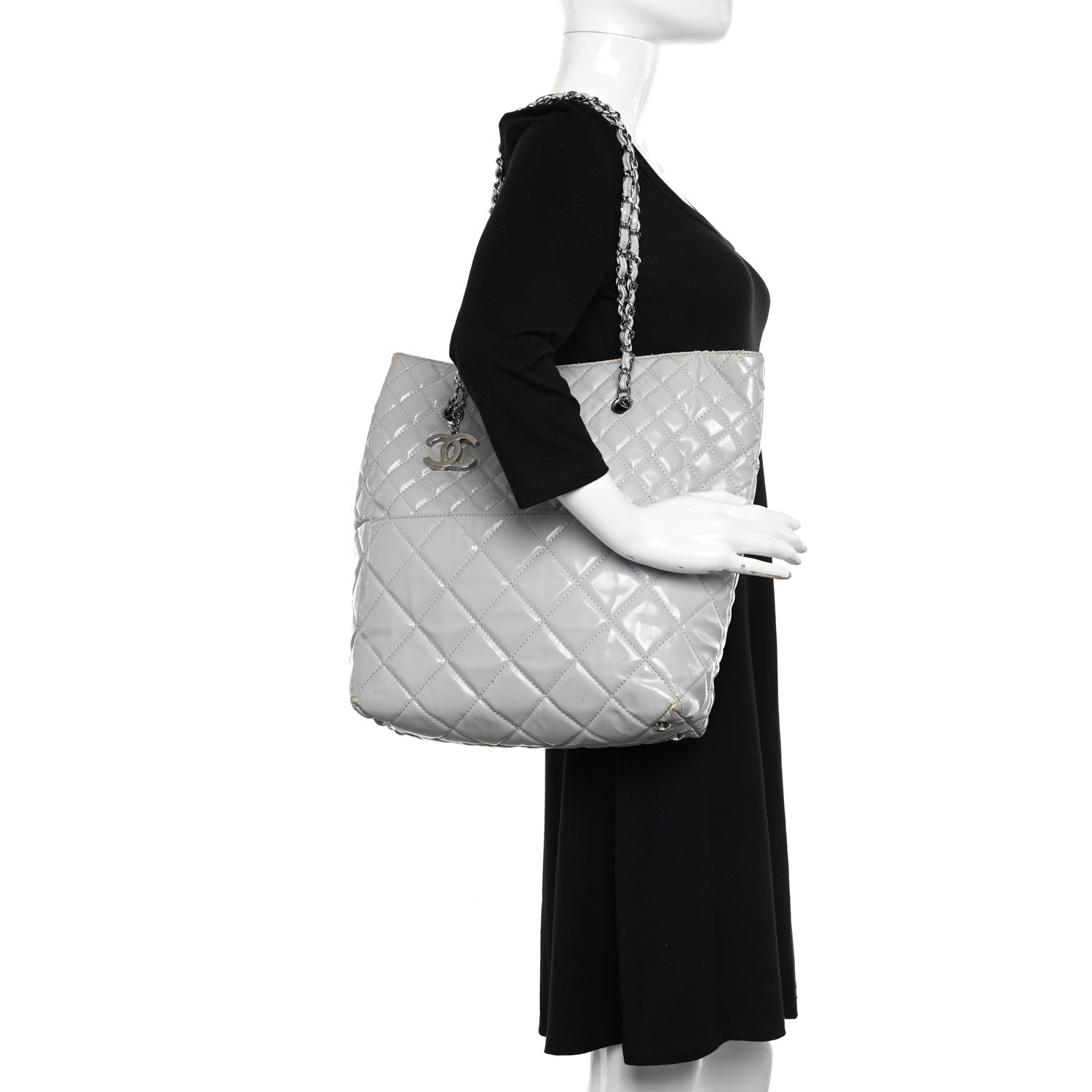 Chanel Vinyl Quilted In The Business North South Tote Light Grey 2 of 13