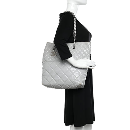 Chanel Vinyl Quilted In The Business North South Tote Light Grey 2 of 13