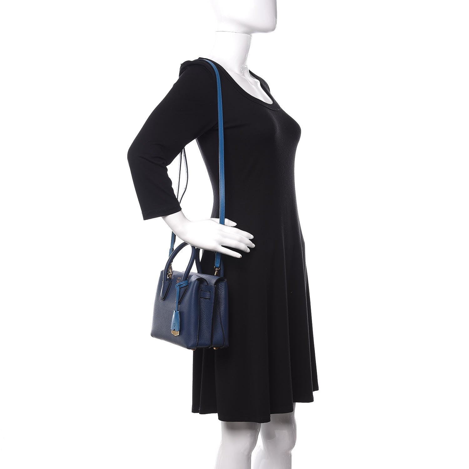 MCM Grained Calfskin Mini Milla Tote Navy 2 of 14