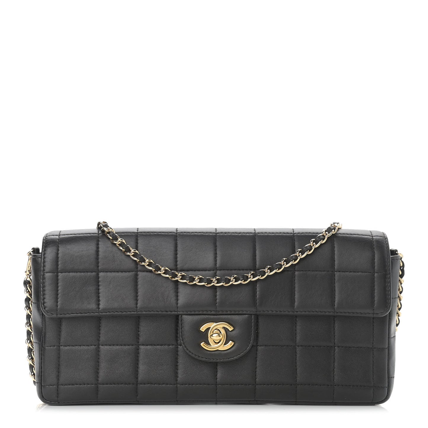 Lambskin East West Chocolate Bar Flap Black