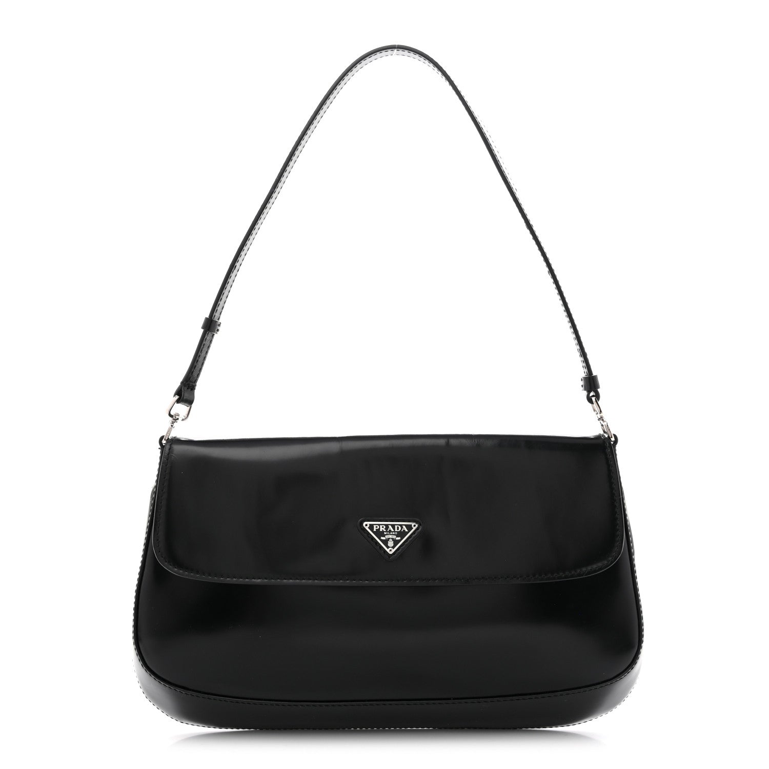 Prada Spazzolato Cleo Flap Shoulder Bag Black 1 of 10