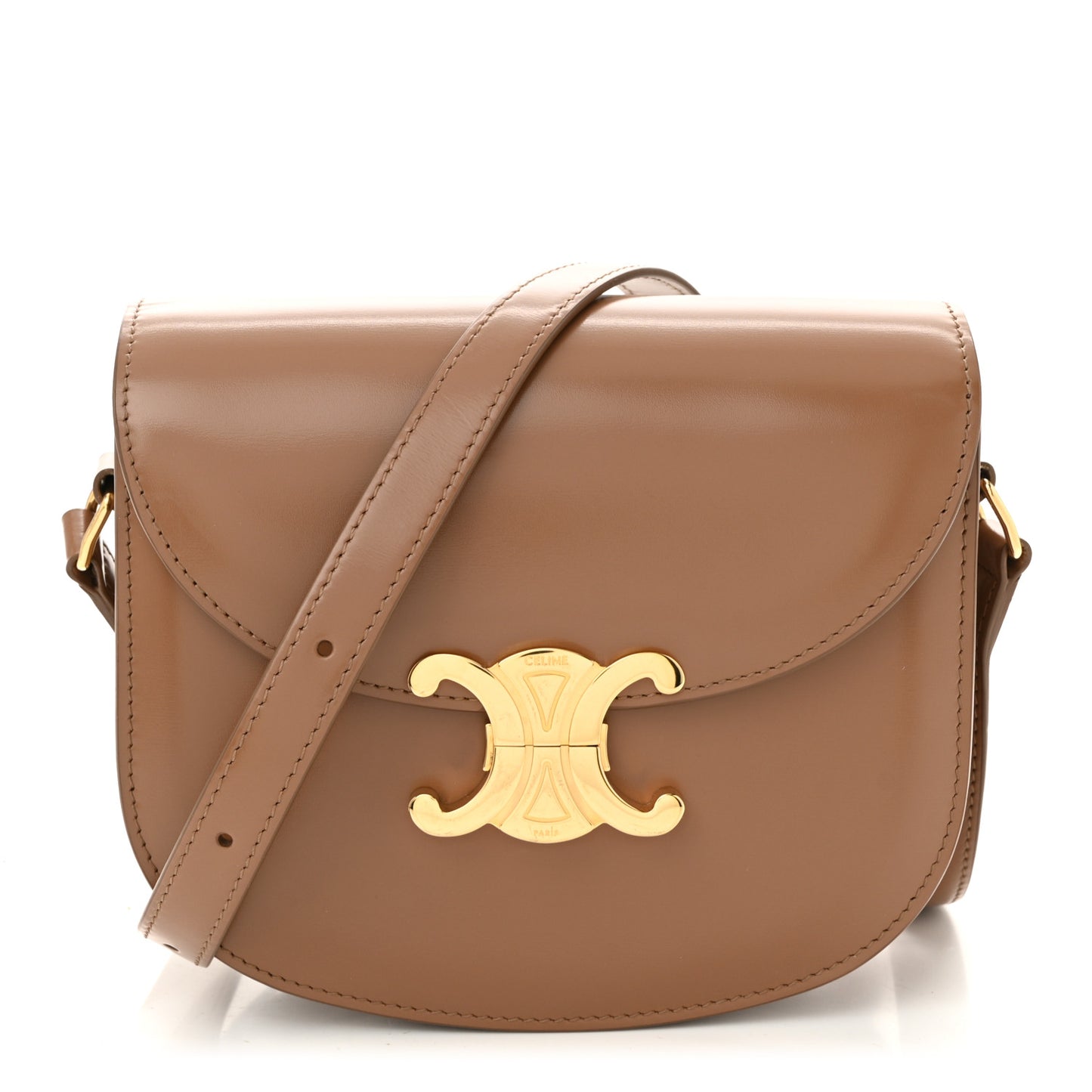Shiny Calfskin Besace Clea Triomphe Bronze