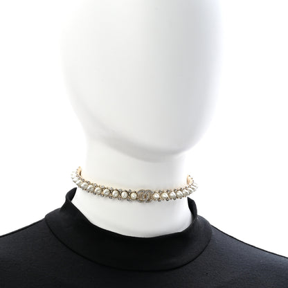 Chanel Strass Crystal Studded Pearl CC Choker Necklace Gold Pearly White 2 of 6