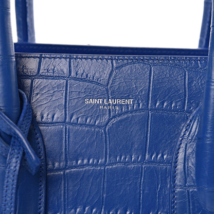 Saint Laurent Calfskin Crocodile Embossed Small Sac De Jour Royal Blue 18 of 18