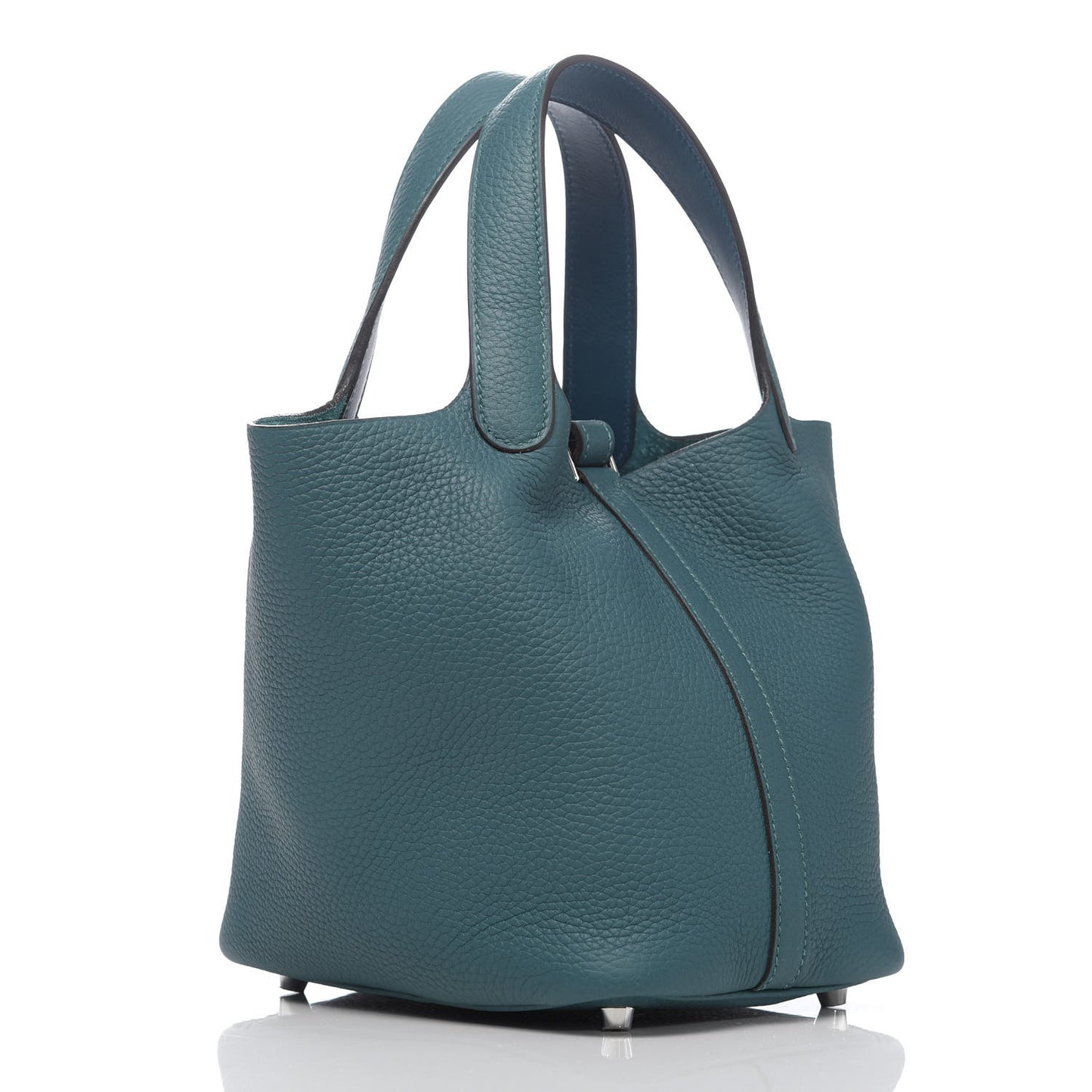 Taurillon Clemence Eclat Picotin Lock 18 PM Vert Bosphore Deep Blue