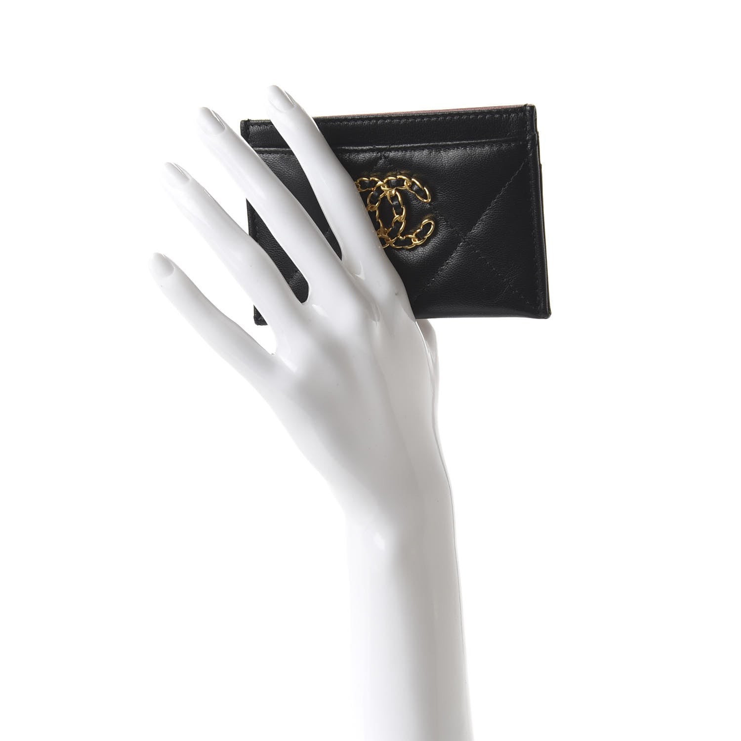 Chanel Shiny Goatskin Quilted Chanel 19 Card Holder Black 2 of 11