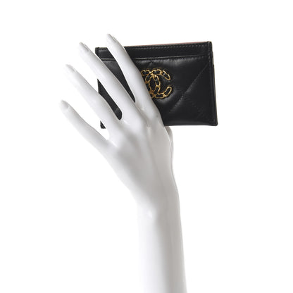 Chanel Shiny Goatskin Quilted Chanel 19 Card Holder Black 2 of 11